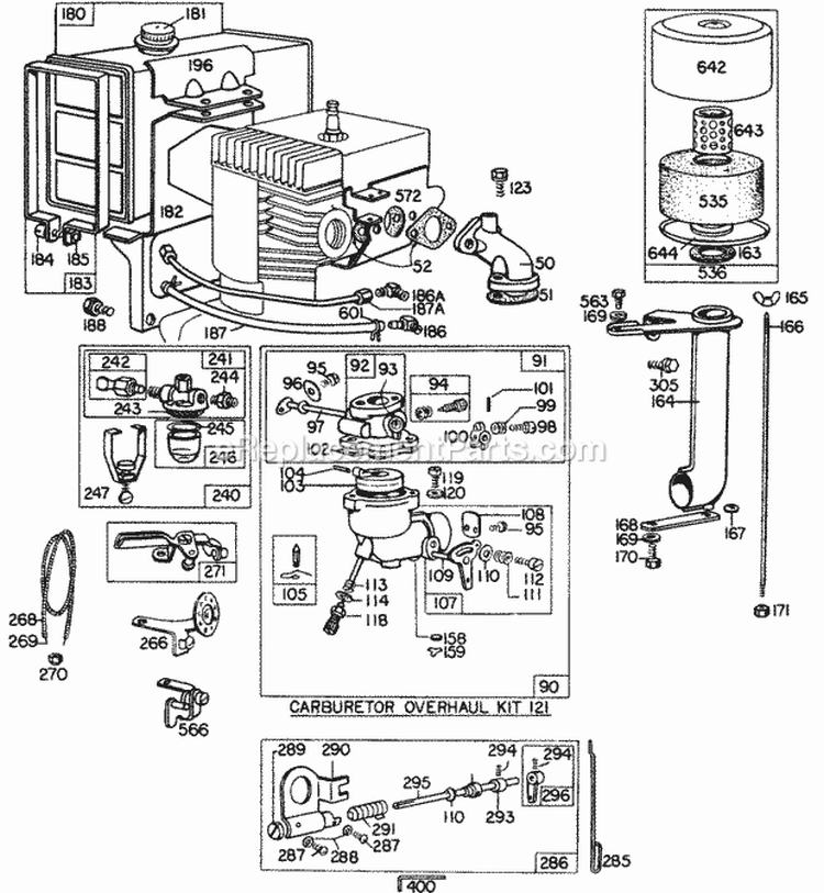 Carburetor AssyAir Cleaner Diagram and Parts List for 200431-0199-99  Briggs and Stratton Engine
